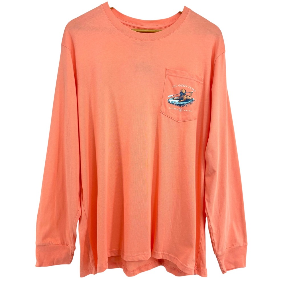 Lauren James Dog Paddle Champ‎ Long Sleeve Pocket Tee Peach XL NEW